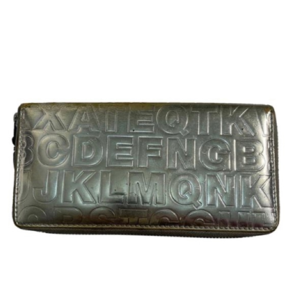 Comme des Garçons Metallic Silver Embossed Leather Zip Wallet